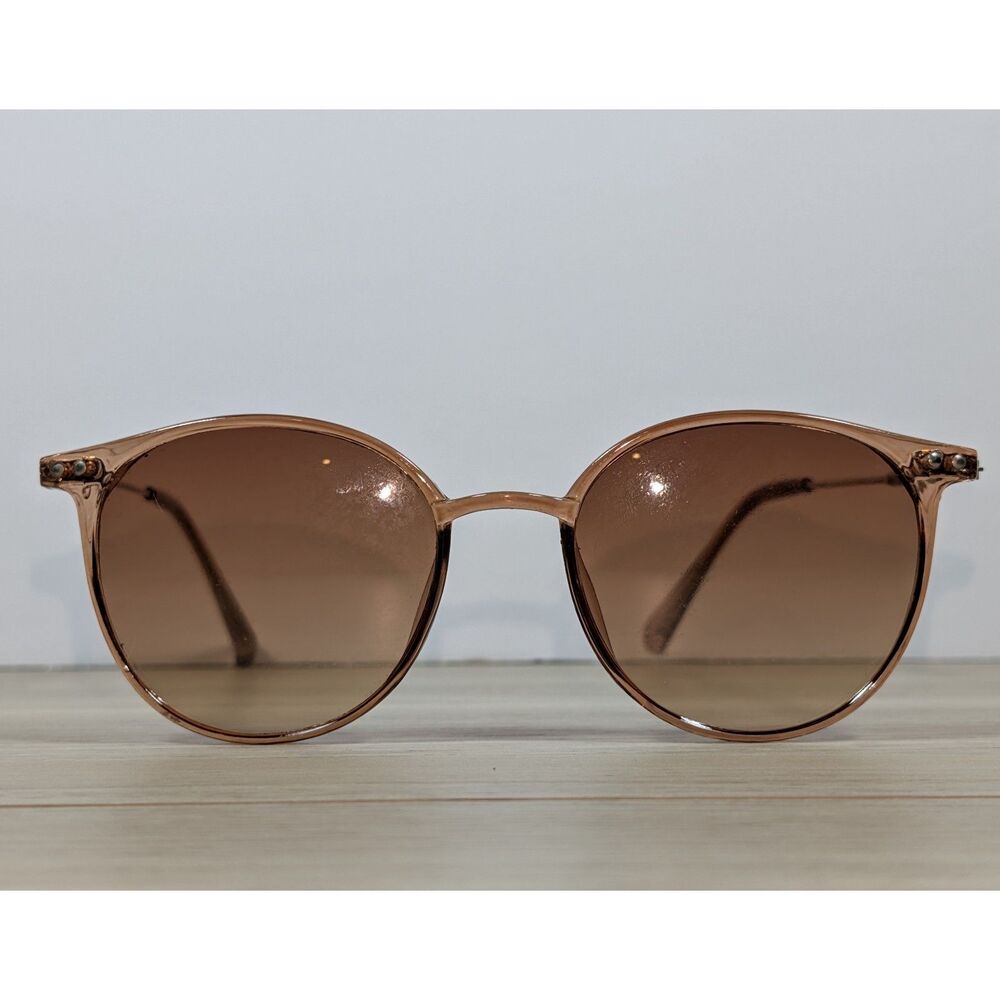 Women's Round Oversized Sunglasses Brown Gradient Lens Nude Frame